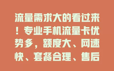 流量需求大的看过来！专业手机流量卡优势多，额度大、网速快、套餐合理、售后优