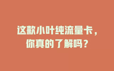这款小叶纯流量卡，你真的了解吗？