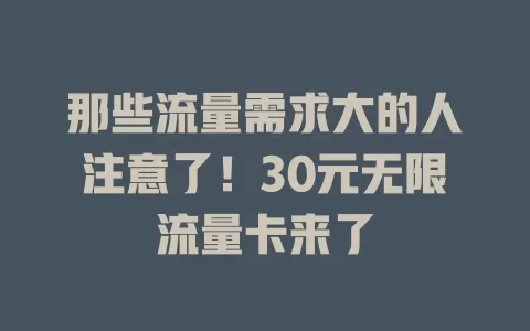 那些流量需求大的人注意了！30元无限流量卡来了