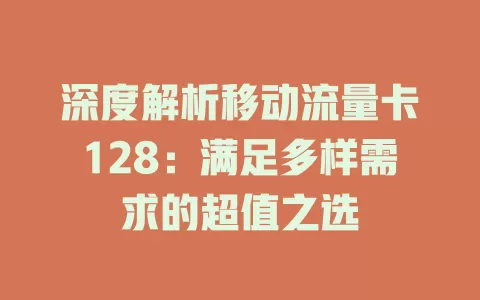 深度解析移动流量卡128：满足多样需求的超值之选