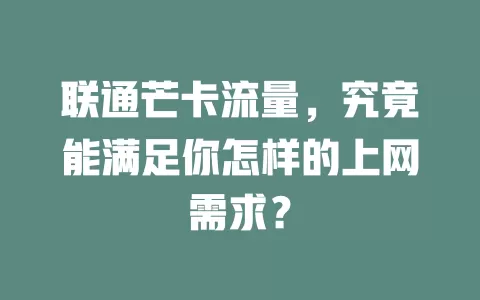 联通芒卡流量，究竟能满足你怎样的上网需求？
