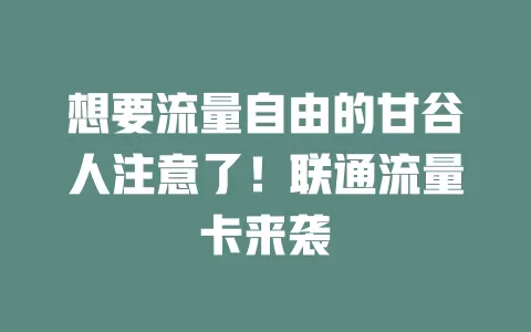 想要流量自由的甘谷人注意了！联通流量卡来袭