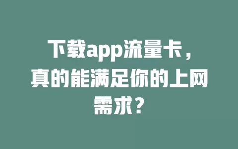 下载app流量卡，真的能满足你的上网需求？