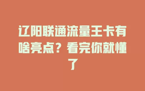 辽阳联通流量王卡有啥亮点？看完你就懂了
