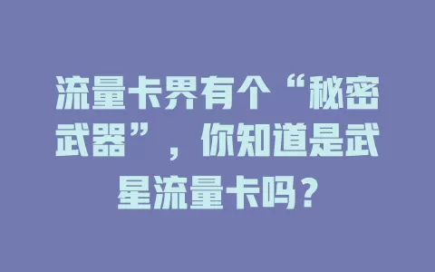 流量卡界有个“秘密武器”，你知道是武星流量卡吗？
