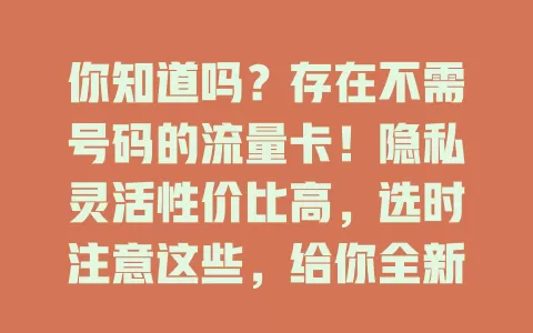 你知道吗？存在不需号码的流量卡！隐私灵活性价比高，选时注意这些，给你全新上网体验