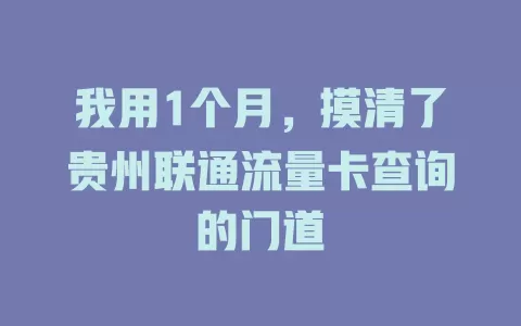我用1个月，摸清了贵州联通流量卡查询的门道