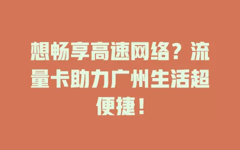 想畅享高速网络？流量卡助力广州生活超便捷！