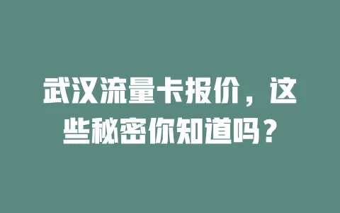 武汉流量卡报价，这些秘密你知道吗？