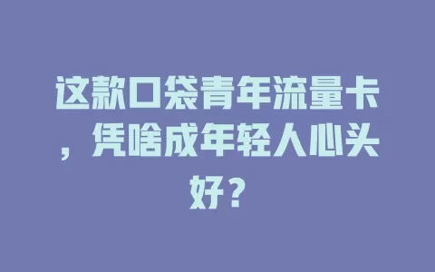 这款口袋青年流量卡，凭啥成年轻人心头好？
