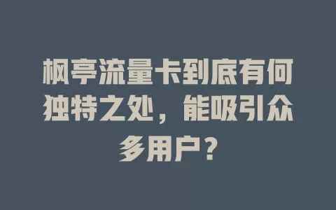 枫亭流量卡到底有何独特之处，能吸引众多用户？