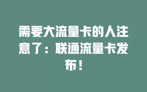 需要大流量卡的人注意了：联通流量卡发布！