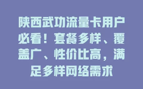 陕西武功流量卡用户必看！套餐多样、覆盖广、性价比高，满足多样网络需求