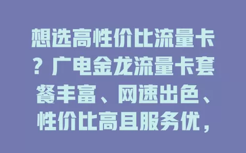 想选高性价比流量卡？广电金龙流量卡套餐丰富、网速出色、性价比高且服务优，别错过！
