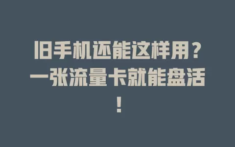 旧手机还能这样用？一张流量卡就能盘活！
