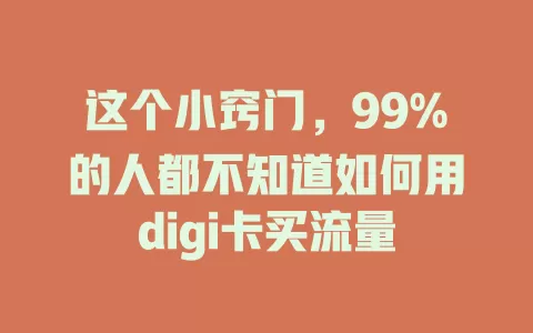 这个小窍门，99%的人都不知道如何用digi卡买流量