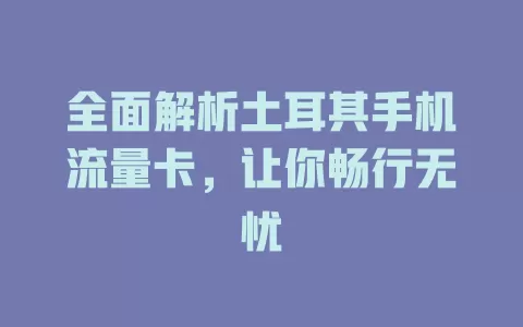 全面解析土耳其手机流量卡，让你畅行无忧