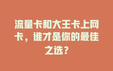 流量卡和大王卡上网卡，谁才是你的最佳之选？