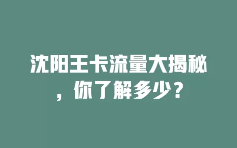 沈阳王卡流量大揭秘，你了解多少？