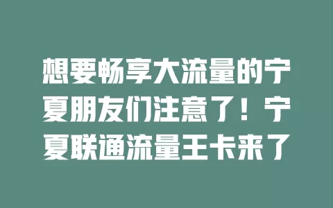 想要畅享大流量的宁夏朋友们注意了！宁夏联通流量王卡来了