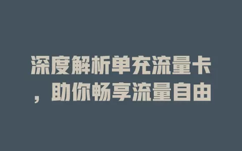深度解析单充流量卡，助你畅享流量自由