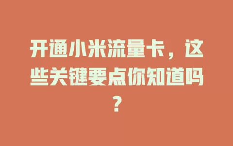 开通小米流量卡，这些关键要点你知道吗？