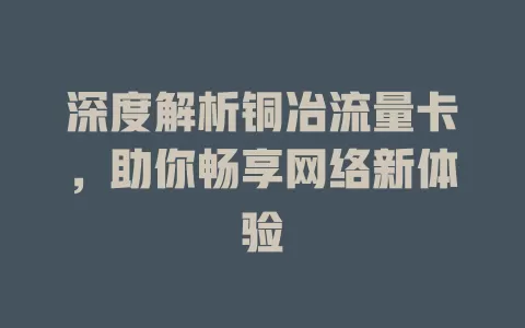 深度解析铜冶流量卡，助你畅享网络新体验
