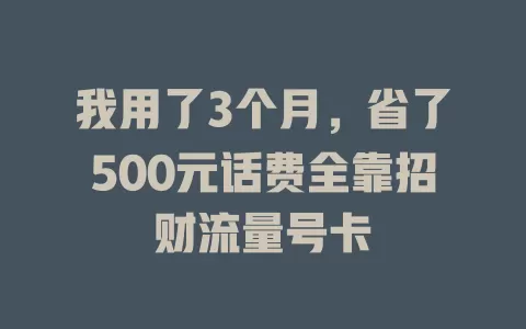 我用了3个月，省了500元话费全靠招财流量号卡