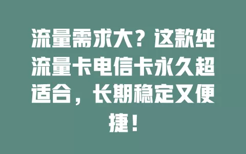 流量需求大？这款纯流量卡电信卡永久超适合，长期稳定又便捷！