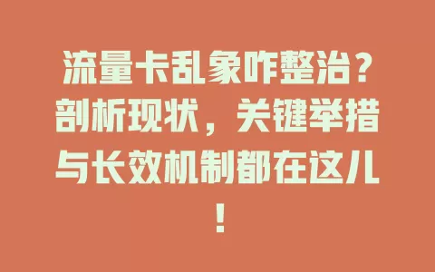 流量卡乱象咋整治？剖析现状，关键举措与长效机制都在这儿！