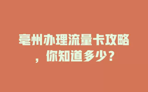 亳州办理流量卡攻略，你知道多少？