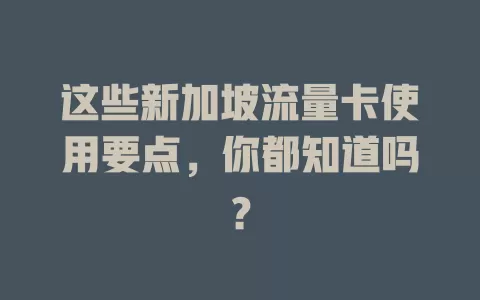 这些新加坡流量卡使用要点，你都知道吗？