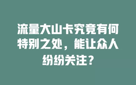 流量大山卡究竟有何特别之处，能让众人纷纷关注？