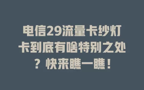 电信29流量卡纱灯卡到底有啥特别之处？快来瞧一瞧！