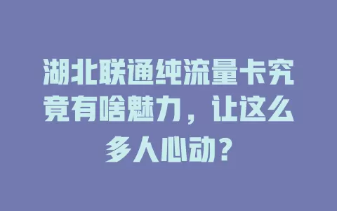 湖北联通纯流量卡究竟有啥魅力，让这么多人心动？