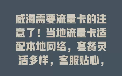 威海需要流量卡的注意了！当地流量卡适配本地网络，套餐灵活多样，客服贴心，让你畅享网络，增添威海生活便捷精彩