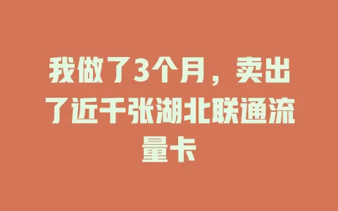 我做了3个月，卖出了近千张湖北联通流量卡