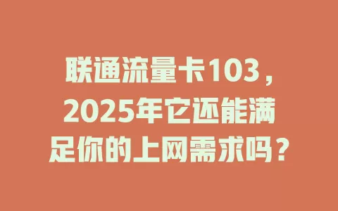 联通流量卡103，2025年它还能满足你的上网需求吗？