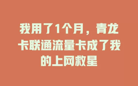 我用了1个月，青龙卡联通流量卡成了我的上网救星