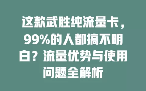 这款武胜纯流量卡，99%的人都搞不明白？流量优势与使用问题全解析
