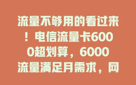 流量不够用的看过来！电信流量卡6000超划算，6000流量满足月需求，网络稳服务好，告别流量焦虑
