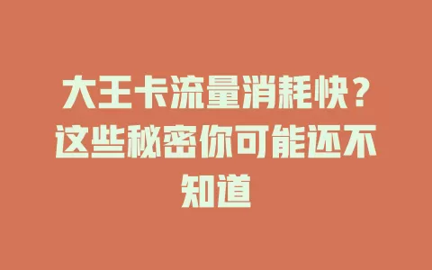 大王卡流量消耗快？这些秘密你可能还不知道