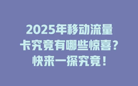 2025年移动流量卡究竟有哪些惊喜？快来一探究竟！