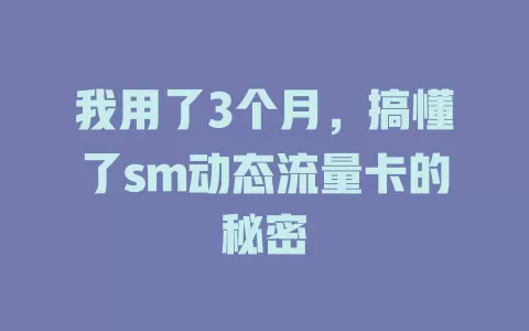 我用了3个月，搞懂了sm动态流量卡的秘密