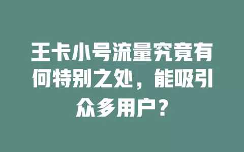 王卡小号流量究竟有何特别之处，能吸引众多用户？