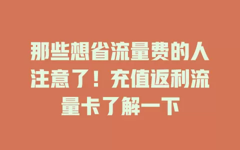 那些想省流量费的人注意了！充值返利流量卡了解一下