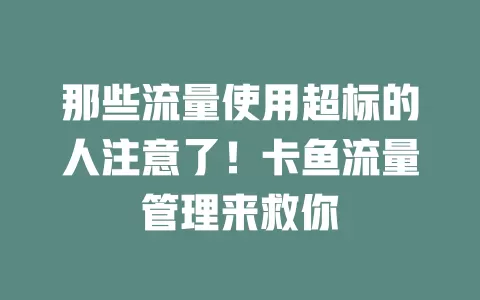 那些流量使用超标的人注意了！卡鱼流量管理来救你