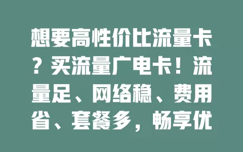 想要高性价比流量卡？买流量广电卡！流量足、网络稳、费用省、套餐多，畅享优质网络生活，赶紧入手开启畅快之旅！