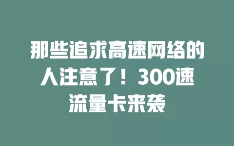 那些追求高速网络的人注意了！300速流量卡来袭