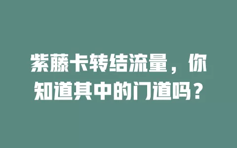 紫藤卡转结流量，你知道其中的门道吗？